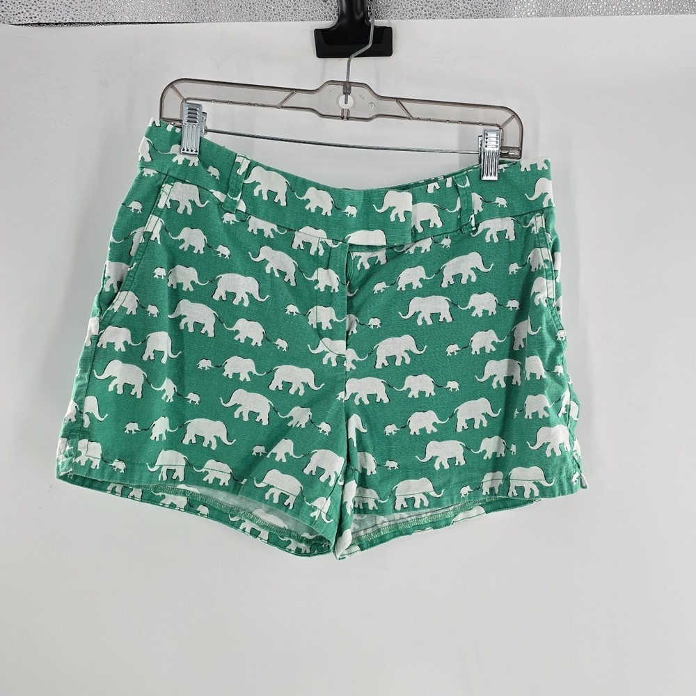 Loft Linen/Cotton Blend Riviera Shorts Green with Elephants Size 8